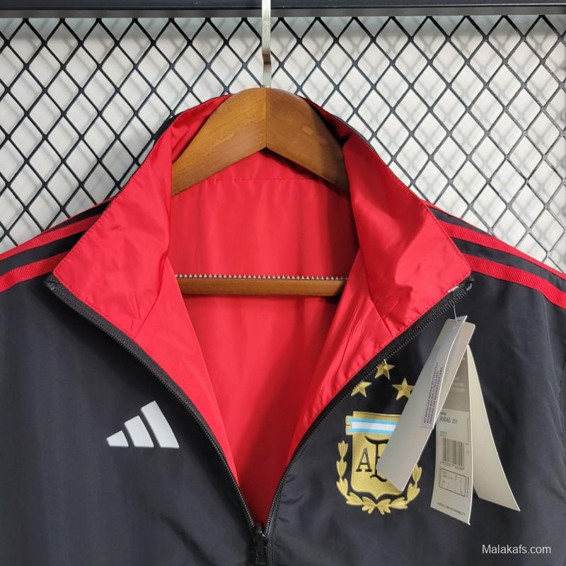 2023 Reversible 3-star Argentina Red/Black Windbreaker