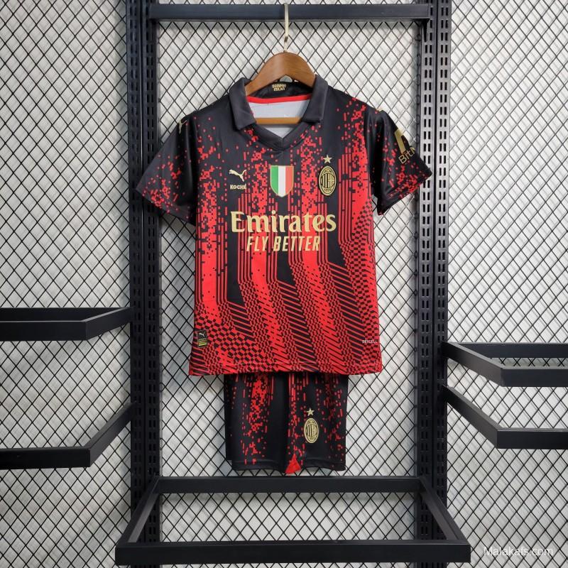 23-24 Kids AC Milan Forth Black/Red Jersey Size 16-28