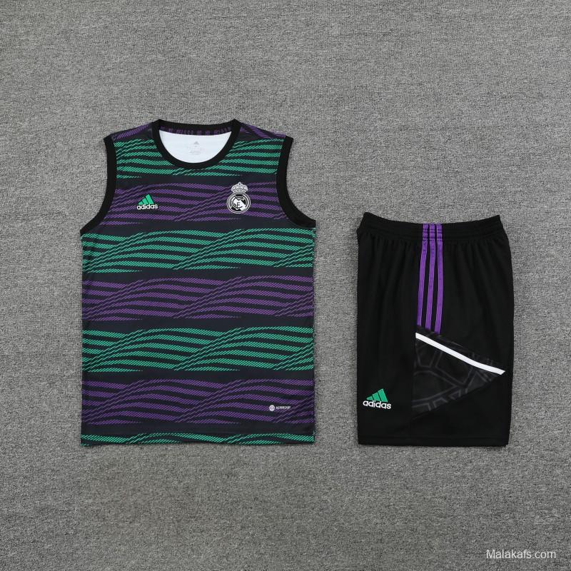 23-24 Real Madrid Stripe Pattern Vest Jersey+Shorts