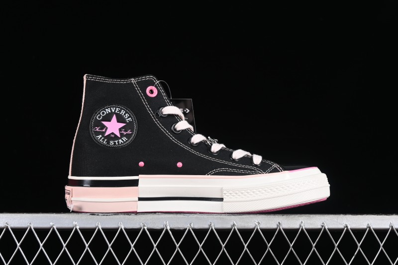 Converse Chuck 70s High Top Canvas Sneakers with Chain Accents in Black & Pink - A09539C