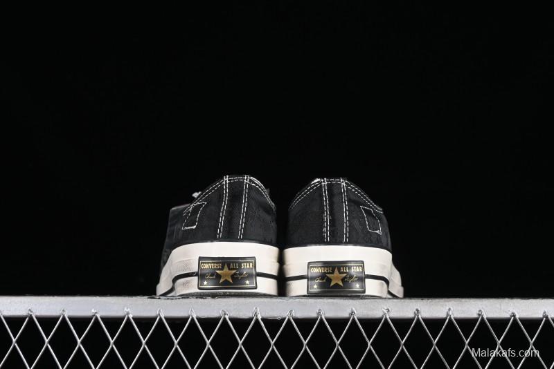 Clot x Fragment Design x Converse Custom Triple Collaboration Low-Top Sneakers with Distressed Black Silk and Brier Pattern - A10925C