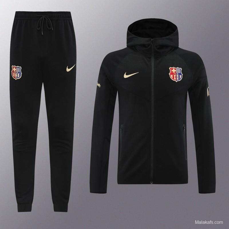 24/25 Barcelona Black Hoodie Full Zipper Jacket +Long Pants