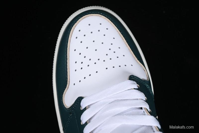 Nike Air Jordan 1 Mid Basketball Shoes with Oxidized Green Leather and Perforated Toe - FQ7720-103