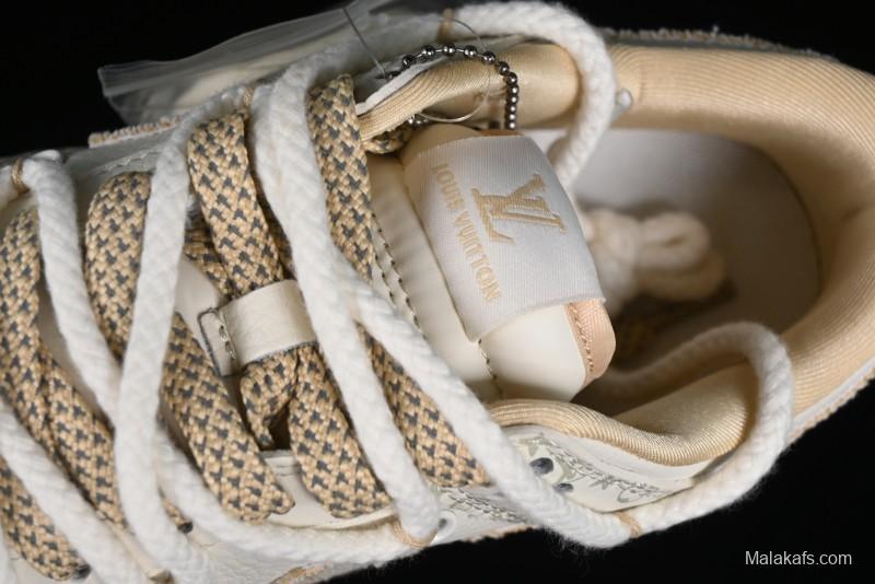 Nike SB Dunk Low LV Collaboration Strap Beige Swoosh Anniversary High-End Custom Low-Top Casual Sneakers - SJ2068-250