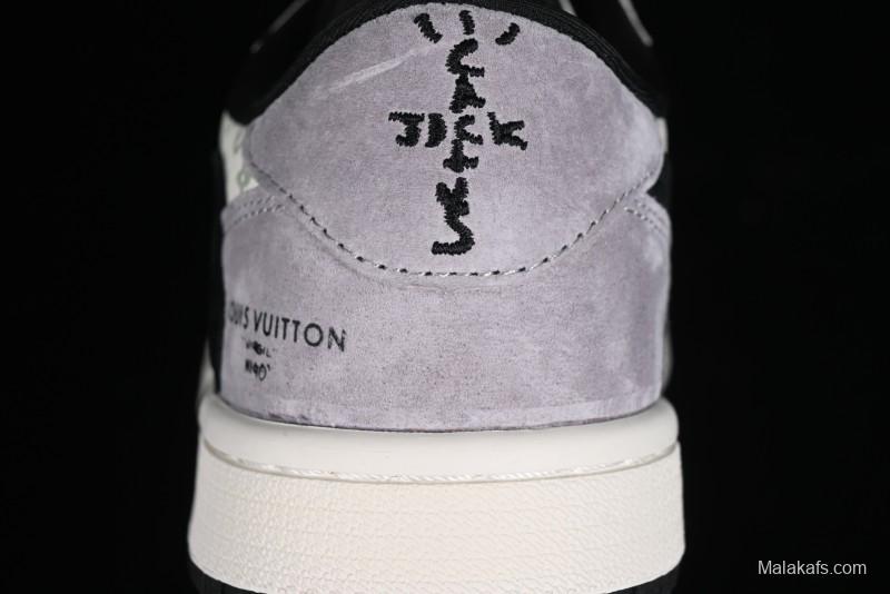 Nike Travis Scott x Fragment Design x Jordan Air Jordan 1 Low OG SP AJ1 LV Grey Black Pig Print Low-top Casual Sneakers - SJ2068-101