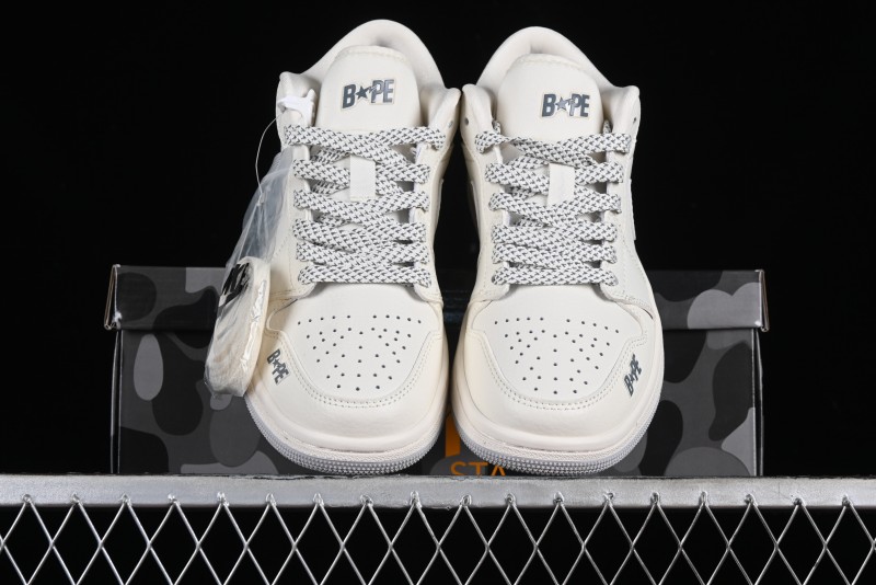 Nike Air Jordan 1 Low BAPE Collaboration - White Grey Basketball Shoes - WG8850-003