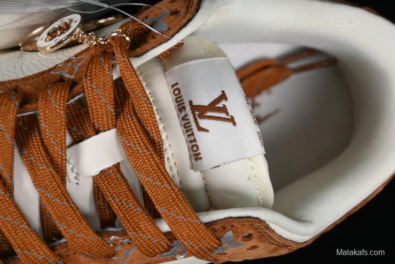 Nike SB Dunk Low LV Collaboration - Beige Brown Swoosh Anniversary High-End Custom Low-Top Casual Skate Shoes - XD6188-030