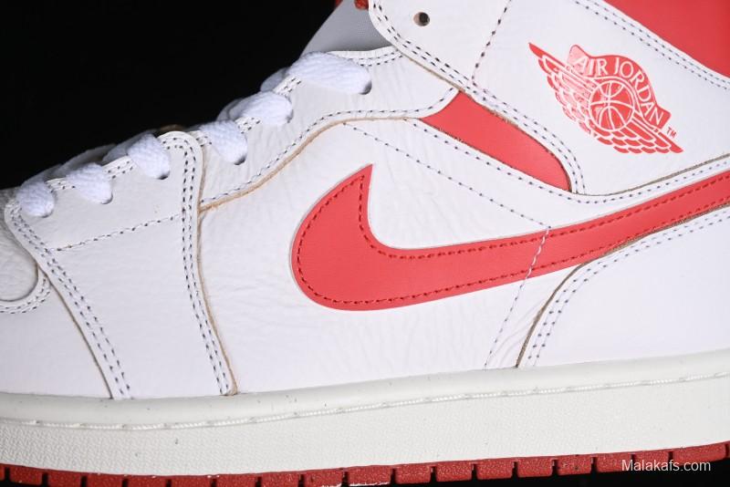 Nike Air Jordan 1 Mid Basketball Shoes in White/Orange/Red - FJ3458-160