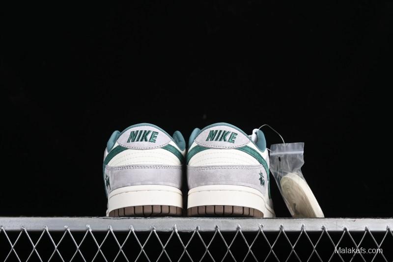 Nike SB Dunk Low Stussy Collaboration - Grey Green Pig Anniversary High-End Custom Low-Top Casual Skate Shoes - CF3688-007
