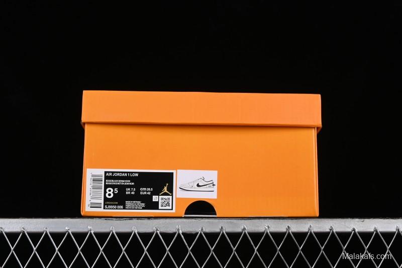 Nike Air Jordan 1 Low LV Collaboration - Black Denim Print Custom High-End Basketball Shoes - SJ9950-006