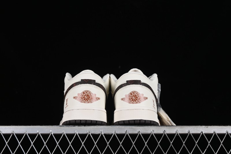 Nike Air Jordan 1 Low LV Collaboration Sneakers - Classic Monogram Swoosh in Off-White - WG8850-004