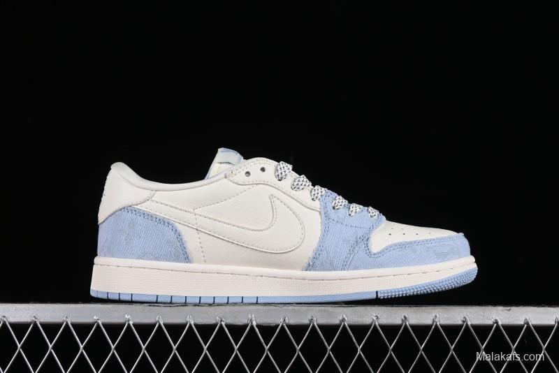 Nike Travis Scott x Fragment Design x Jordan Air Jordan 1 Low OG SP AJ1 LV Peacock Blue Low-top Casual Sneakers - LJ5188-003