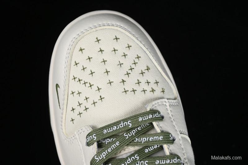 Nike SB Dunk Low Supreme Collaboration - Military Green Canvas Anniversary Custom Low-Top Casual Skate Shoes - BB6698-516
