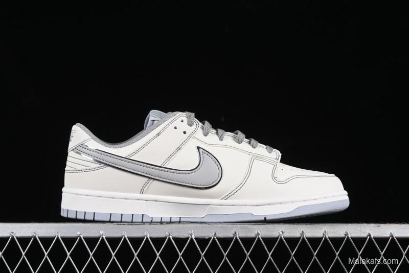 Nike SB Dunk Low OFF-WHITE Collaboration - Light Beige Grey Check Anniversary High-End Custom Low-Top Casual Sneakers - DJ2024-001