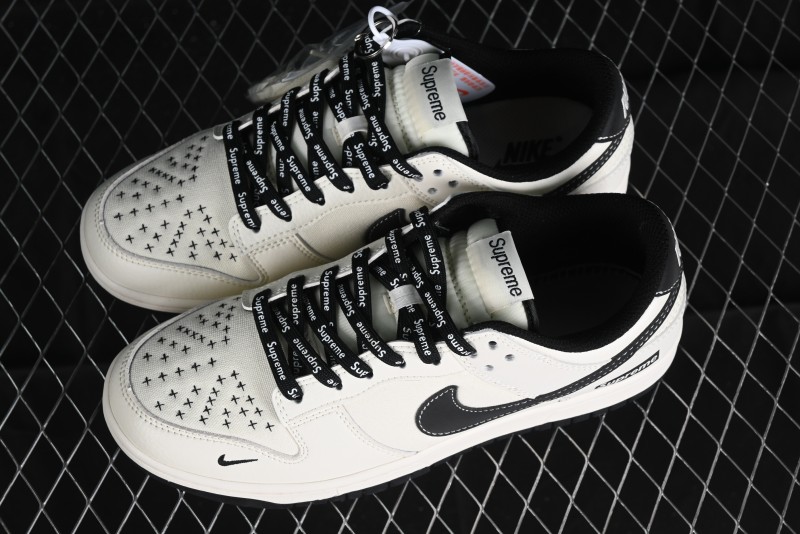 Nike SB Dunk Low Supreme Collaboration - Beige Black Canvas Anniversary Custom Low-Top Casual Skate Shoes - BB8657-515