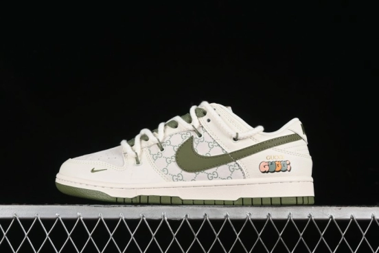 Nike SB Dunk Low Gucci Collaboration - Beige Green Floral Anniversary High-End Custom Low-Top Casual Skate Shoes - XX2025-918