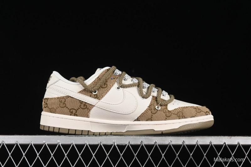 Nike SB Dunk Low Gucci Collaboration - Yellow Denim with Subtle Pattern and White Swoosh Anniversary High-End Custom Low-Top Casual Sneakers - SJ2068-273