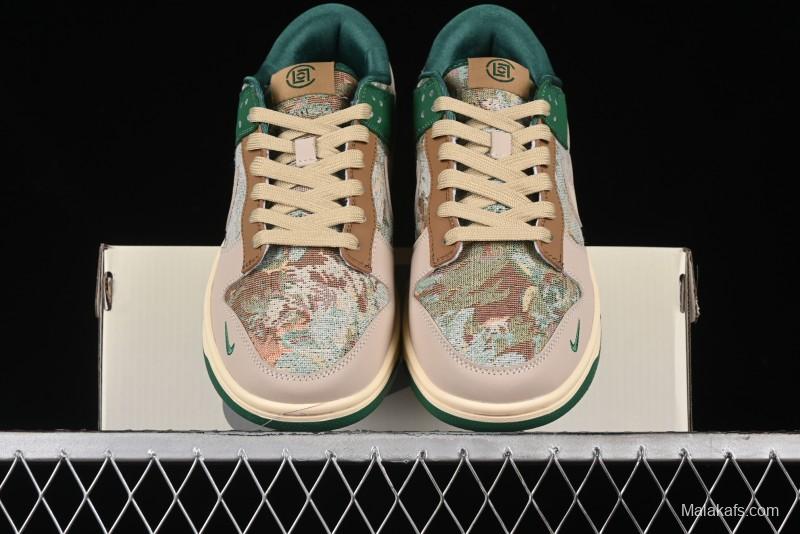 Nike SB Dunk Low Edison Chen Collaboration - Beige Brown Green Knit Anniversary High-End Custom Low-Top Casual Skate Shoes - XB3802-355