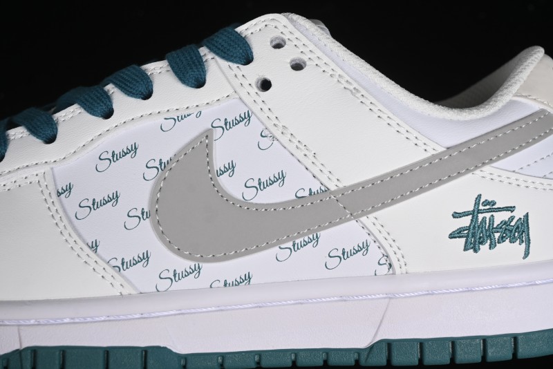 Nike SB Dunk Low Stussy Collaboration - White Grey Green Print Anniversary High-End Custom Low-Top Casual Skate Shoes - XX2025-808
