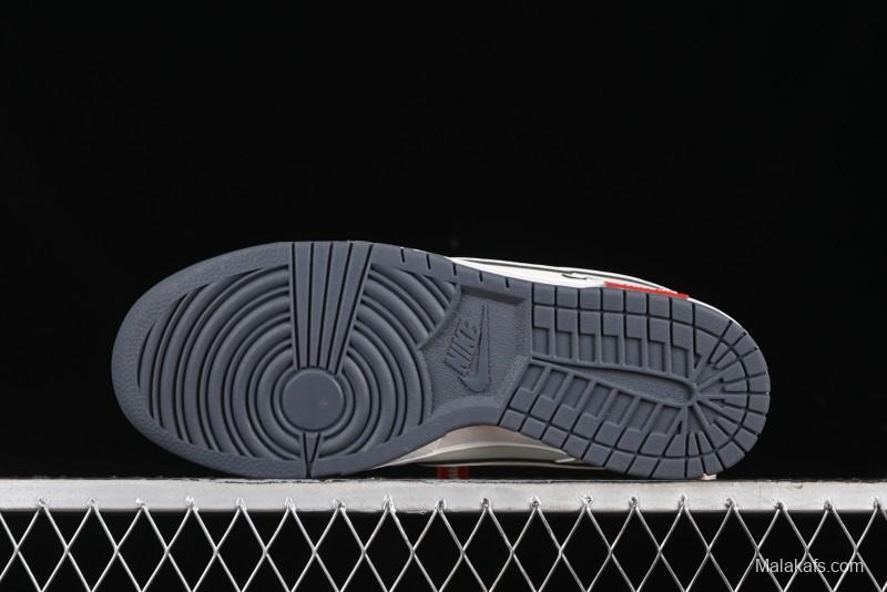 Nike SB Dunk Low Supreme Collaboration - Beige Grey Swoosh Anniversary Customized Low-Top Casual Skate Shoes - DJ2024-014