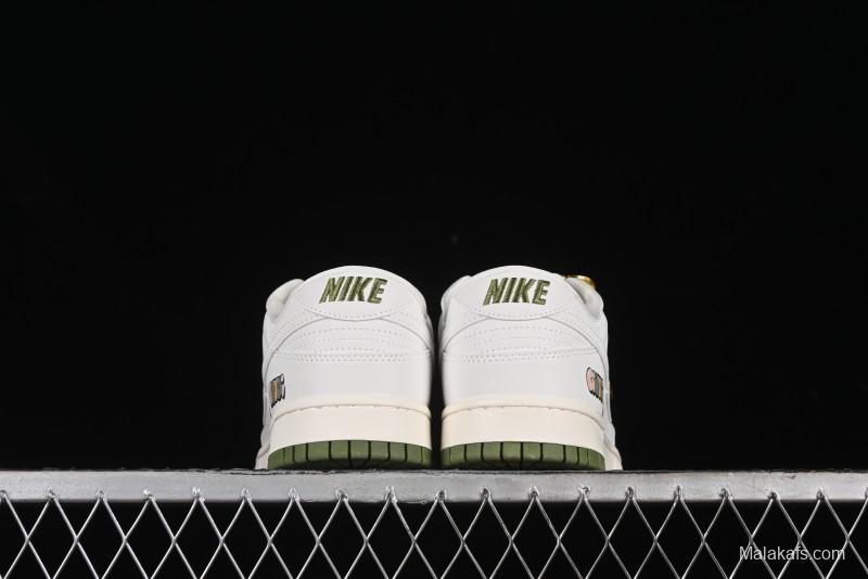 Nike SB Dunk Low Gucci Collaboration - Off White with Green Swoosh Anniversary High-End Custom Low-Top Casual Skate Shoes - KK1888-007