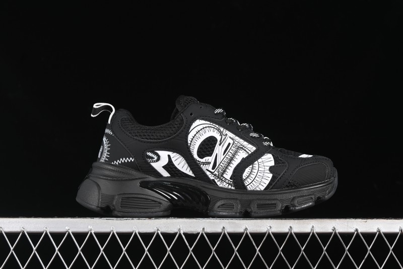 Dior Chrono Round Toe Lace-Up Lifestyle Casual Running Sneakers - 6865 BLACK WHITE