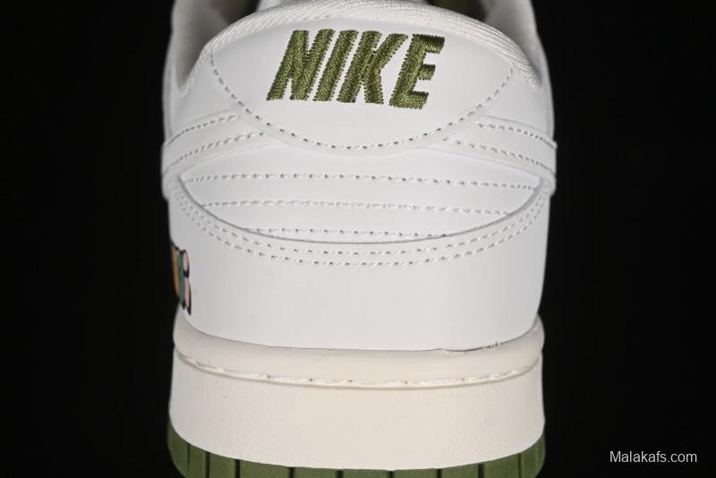Nike SB Dunk Low Gucci Collaboration - Off White with Green Swoosh Anniversary High-End Custom Low-Top Casual Skate Shoes - KK1888-007