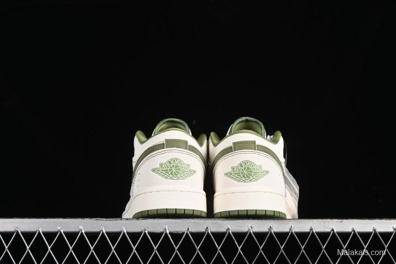 Nike Air Jordan 1 Low Retro Basketball Shoes in Off-White Olive Green - CF3688-019