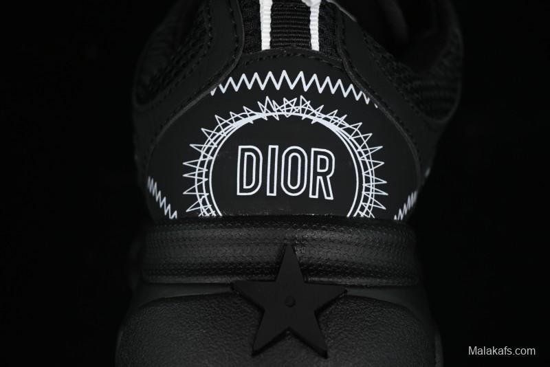 Dior Chrono Round Toe Lace-Up Lifestyle Casual Running Sneakers - 6865 BLACK WHITE