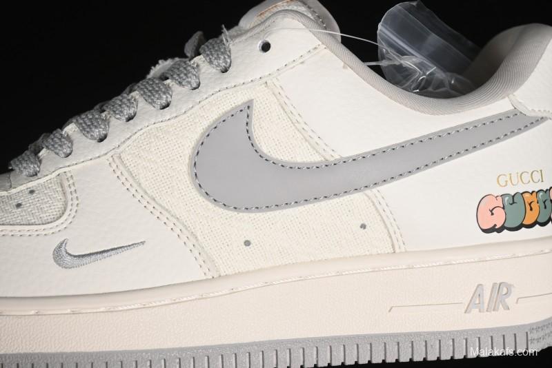 Nike Air Force 1 '07 Low Gucci Collaboration - Beige Grey Linen Casual Sneakers - XZ3398-688