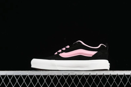 Vans Knu-Skool High Street American Retro Canvas Skate Shoes in Black Pink - VN0009BCRTU