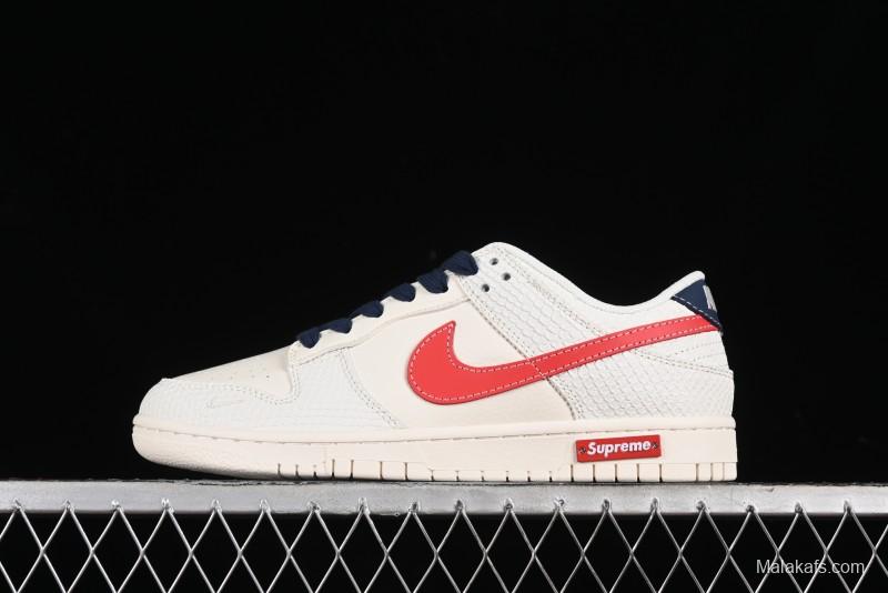Nike SB Dunk Low Supreme Collaboration - White Dragon Scale Anniversary Custom Low-Top Casual Skate Shoes - BB8685-101