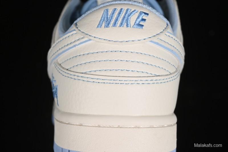 Nike SB Dunk Low Stussy Collaboration - Blue Double Swoosh Anniversary Custom Low-Top Casual Skate Shoes - BB1818-101