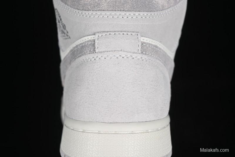 Nike Air Jordan 1 Mid AJ1 Basketball Shoes White Grey - FQ7720-002