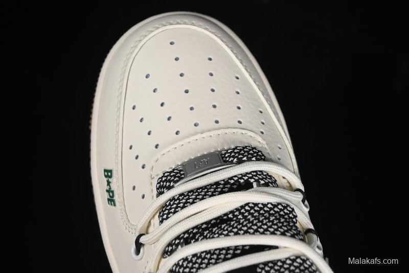 Nike Air Force 1 '07 Low Bape Collaboration - Beige Green Gum Pull Tab Casual Sneakers SJ1198-100