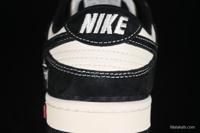 Nike SB Dunk Low Supreme x Stussy Triple Collaboration - Black White Black Swoosh Anniversary Custom Low Top Casual Skate Shoes - SJ2068-300