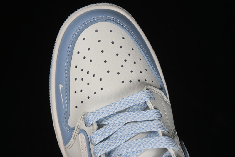 Nike Travis Scott x Fragment Design x Air Jordan 1 Low OG SP AJ1 Supreme Collaboration - White Blue Lettering Low Top Casual Sneakers - XY2688-116