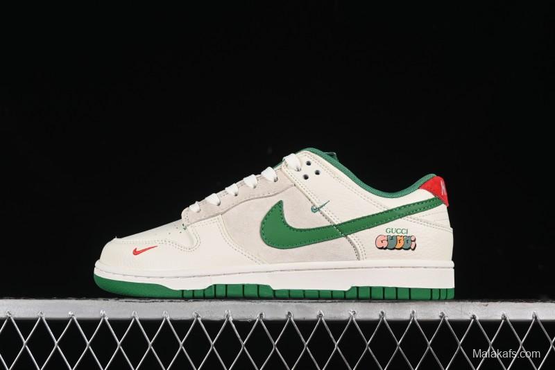 Nike SB Dunk Low Gucci Collaboration - Custom Patchwork Green Swoosh Anniversary Edition Low-Top Casual Skate Shoes - KK1688-053