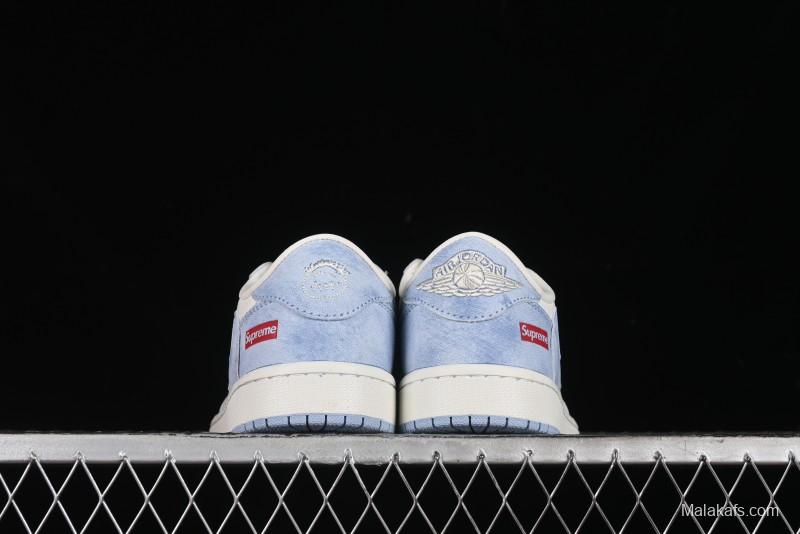 Nike Travis Scott x Fragment Design x Air Jordan 1 Low OG SP AJ1 Supreme Collaboration - Tie-Dye Blue Low-Top Casual Sneakers - CH6336-010