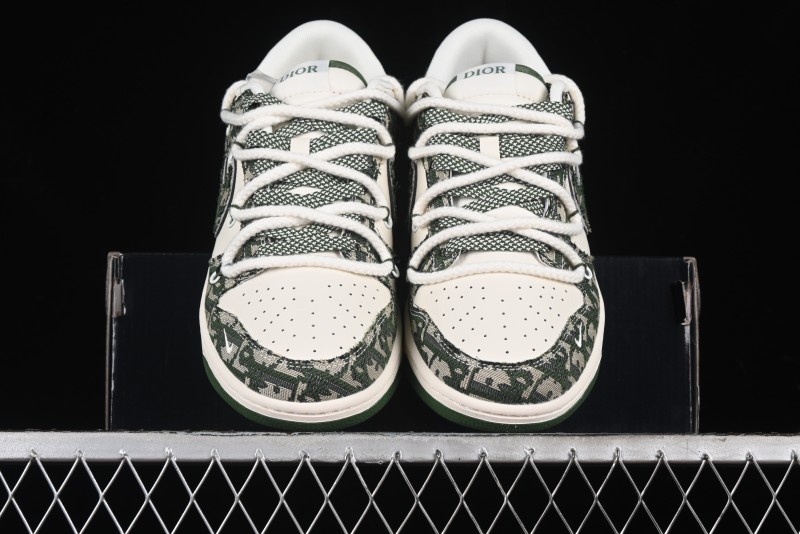 Nike SB Dunk Low Dior Collaboration - Strap Woven Green Check Anniversary High-End Custom Low-Top Casual Skate Shoes - SJ2068-309