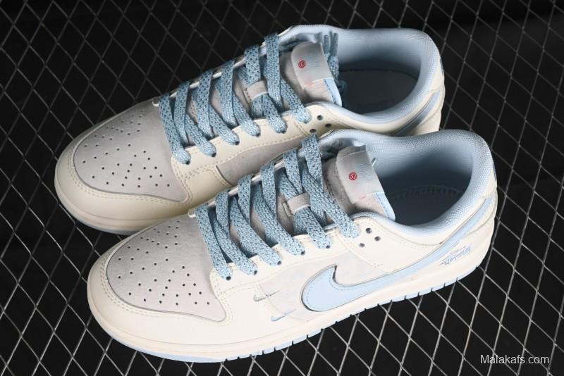 Nike SB Dunk Low Stussy Collaboration - Double Swoosh Ice Blue Anniversary Custom Low-Top Casual Skate Shoes - XX2026-101