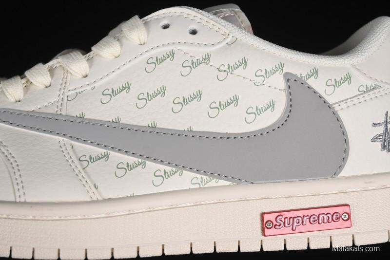 Nike Travis Scott x Fragment Design x Air Jordan 1 Low OG SP AJ1 Retro Sneakers with Reverse Swoosh - SJ2068-115