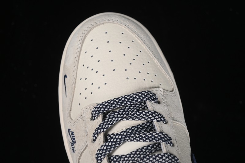Nike SB Dunk Low Supreme x Stussy Triple Collaboration - Off White Navy Swoosh Anniversary Custom Low-Top Casual Sneakers - SJ2068-301