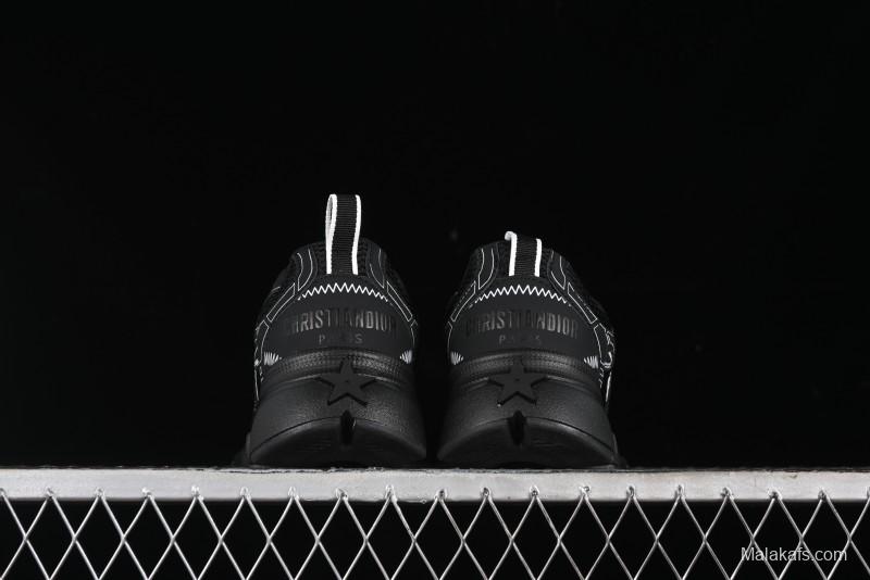 Dior Chrono Round Toe Lace-Up Lifestyle Casual Running Sneakers - 6865 WHITE BLACK