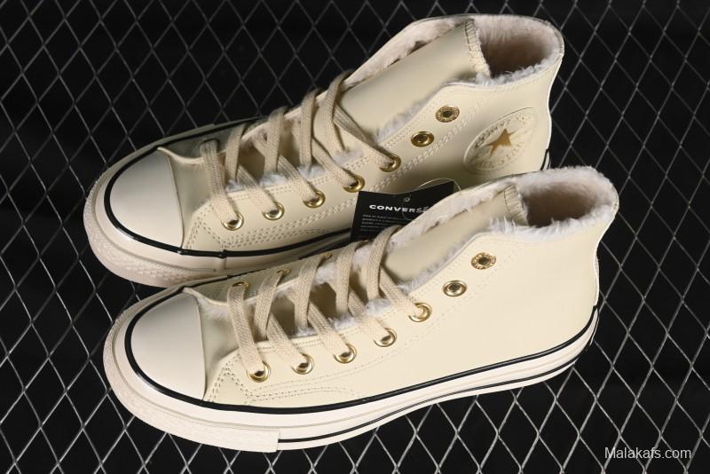 Converse Chuck 1970s Winter Waterproof Leather High-Top Sneakers with Gold Eyelets and Fleece Lining - A12443C