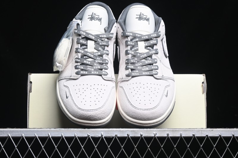Nike Air Jordan 1 Low AJ1 Stussy Collaboration - Premium Customized Pigskin Grey Line Retro Basketball Shoes - DM9188-005