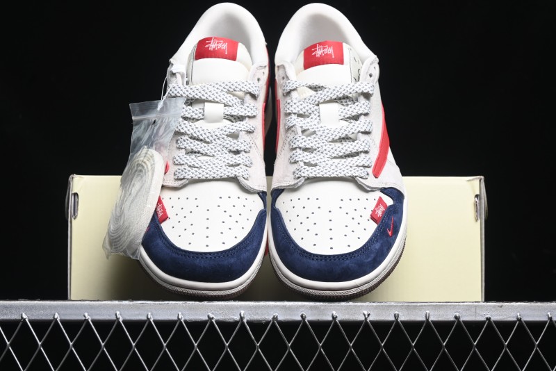 Nike Travis Scott x Fragment Design x Air Jordan 1 Low OG SP AJ1 Retro Sneakers with Reverse Swoosh - SJ2068-135