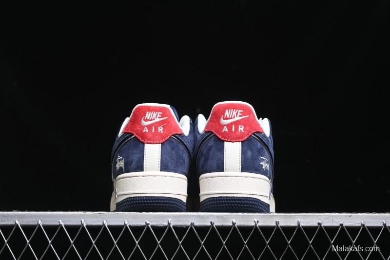 Nike Air Force 1 '07 Low Stussy Collaboration - Navy Red Print Casual Sneakers - XZ6188-350