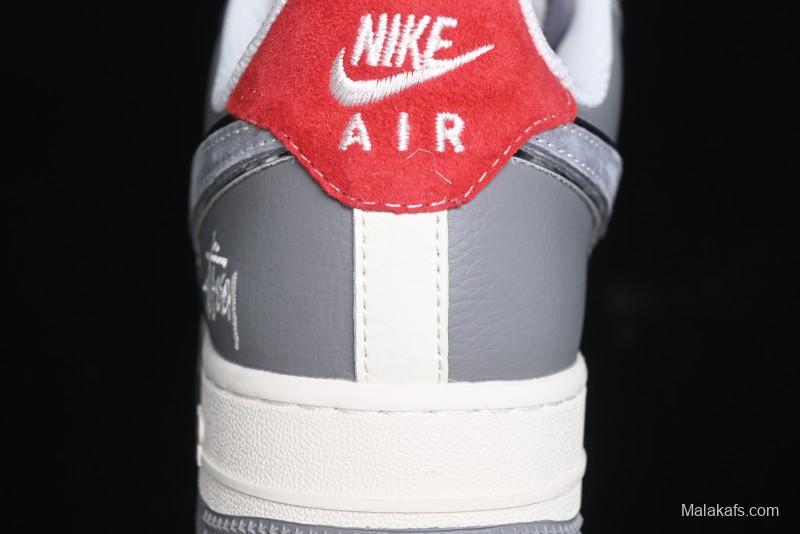 Nike Air Force 1 '07 Low Stussy Collaboration - Beige Grey Red Print Casual Sneakers - XZ6188-338