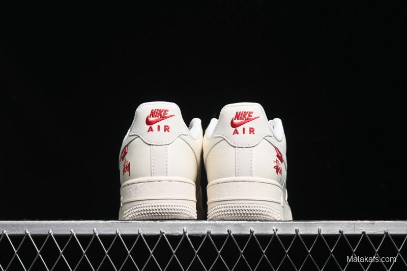Nike Air Force 1 '07 Low Stussy Collaboration - Double Swoosh Red Tag Low-Top Casual Sneakers - SJ6698-013